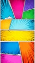 Colorful Comic Book Page Layout with Dynamic Burst Effects and Halftone Dots Royalty Free Stock Photo