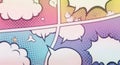 Colorful comic book panels with speech bubbles and halftone dots, graphic style Royalty Free Stock Photo