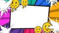 Colorful Comic Frame Background with Cute Smiley Characters Royalty Free Stock Photo