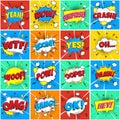 Colorful comic speech bubbles seamless pattern with phrases: OMG!, POW!, BANG!, OOPS!, WOW! Royalty Free Stock Photo