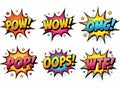 Colorful Comic Speech Bubbles with Various Exclamations, created with the participation of artificial intelligence Royalty Free Stock Photo