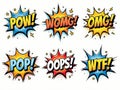 Colorful Comic Speech Bubbles with Various Exclamations, created with the participation of artificial intelligence Royalty Free Stock Photo