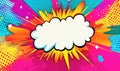 Colorful comic-style explosion background with blank speech bubble for text, vibrant colors, dynamic design, suitable Royalty Free Stock Photo