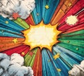 Colorful comic style explosion background with stars and dynamic textures Royalty Free Stock Photo