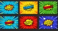 Colorful comic-style panels with explosive sound effects. Each panel features a Royalty Free Stock Photo