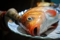 colorful common carp fish on plate koi carp in plate from different angle view Royalty Free Stock Photo