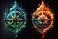 Colorful Compass Smoke Icon Black Background. Generative AI