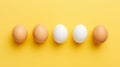 Colorful Composition: Five White And Five Brown Eggs On A Yellow Background