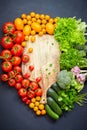 Colorful composition of fresh vegetables. Food or cooking concept. Top view