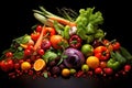 Colorful composition of fresh vegetables and fruits Assortment of fresh organic fruits and vegetables Royalty Free Stock Photo