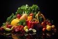 Colorful composition of fresh vegetables and fruits Assortment of fresh organic fruits and vegetables Royalty Free Stock Photo