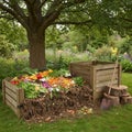 Colorful Compost Bins in a Lush Green Garden Royalty Free Stock Photo