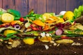 Colorful compost heap of rotting kitchen vegetables Royalty Free Stock Photo