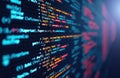 Colorful computer code displays digital innovation. Dynamic coding symbols highlight modern tech trends. Low code platform