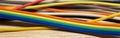Colorful Computer Electrical Cable and Wire, Data Transfer or Internet Network. Banner, close up, selective focus Royalty Free Stock Photo