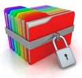 Colorful computer folders with padlock. 3d image