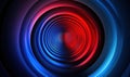 Colorful concentric circles, vibrant red and blue hues, creating a mesmerizing tunnel effect, smooth gradients, digital