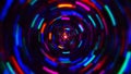 Colorful concentric neon circle. Multicolor RGB swirl background. Neon futuristic abstract magic circle. Spiral