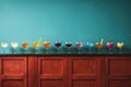 Colorful concoctions: A bar counter illuminated with an array of brilliantly hued cocktails, promising a sensory journey