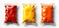Colorful condiment packets displayed against white background. Different sauces visible in individual plastic packages. Packets Royalty Free Stock Photo