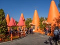 Colorful Cone kiosks in Carsland, Disney California Adventure Park