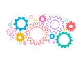 Colorful conected wheel gears and icons for strategy,network,service,digital,service,comunication business on white background. Royalty Free Stock Photo