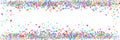 Colorful confetti border isolated on white background with copy space. Abstract frame template for holiday banner, birthday