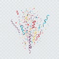 Colorful confetti burst. Festive template with confetti and streamers. Vector illustration