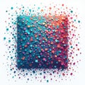 Colorful confetti explodes from square shape on white background. Many small particles fly away creating festive, chaotic Royalty Free Stock Photo