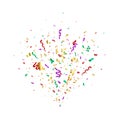 Colorful confetti flying on white background. Party color confetti, serpentine. Confetti explosion. Bright festive tinsel. Holiday