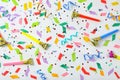 Colorful confetti, streamers and party blowers Royalty Free Stock Photo