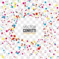 Colorful Confetti on Transparent square Background. Christmas, Birthday, Anniversary Party Concept. Vector Illustration Royalty Free Stock Photo