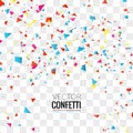 Colorful Confetti on Transparent square Background. Christmas, Birthday, Anniversary Party Concept. Vector Illustration Royalty Free Stock Photo