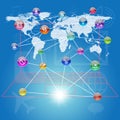 Colorful connected icons with world map Royalty Free Stock Photo