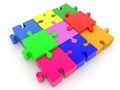 Colorful connected puzzle pieces.3d illustration