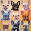 Colorful Contemporary Portrait Paintings Of French Bulldog Puppies