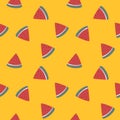 Colorful contemporary print pattern with a ripe bright watermelon in vintage style on yellow background. Artistic fabric