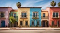 Colorful contemporary terraced houses under blue skies