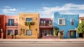 Colorful contemporary terraced houses under blue skies