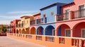 Colorful contemporary terraced houses under blue skies