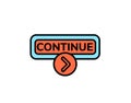 Colorful continue button with arrow for website and application navigation use