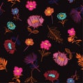 Colorful contrast Seamless pattern Vector Embroidery trend flora