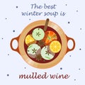 Colorful cooked mulled wine in a saucepan