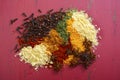 Colorful Cooking Spices On Wooden Table