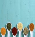 Colorful Cooking Spices On Wooden Table