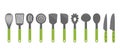 Colorful cooking utensil set of tools. Kitchen tools vector cartoon icons.