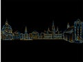 Colorful Copenhagen Denmark Panorama Drawing on black