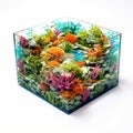 Colorful Coral Aquarium: Vray Style Square Cube With Flower Art