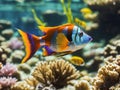 Colorful coral fish under water