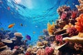 Colorful coral reef and fish in the Red Sea. Egypt, Underwater life of the Red Sea. Colorful and beautiful underwater world, AI Royalty Free Stock Photo